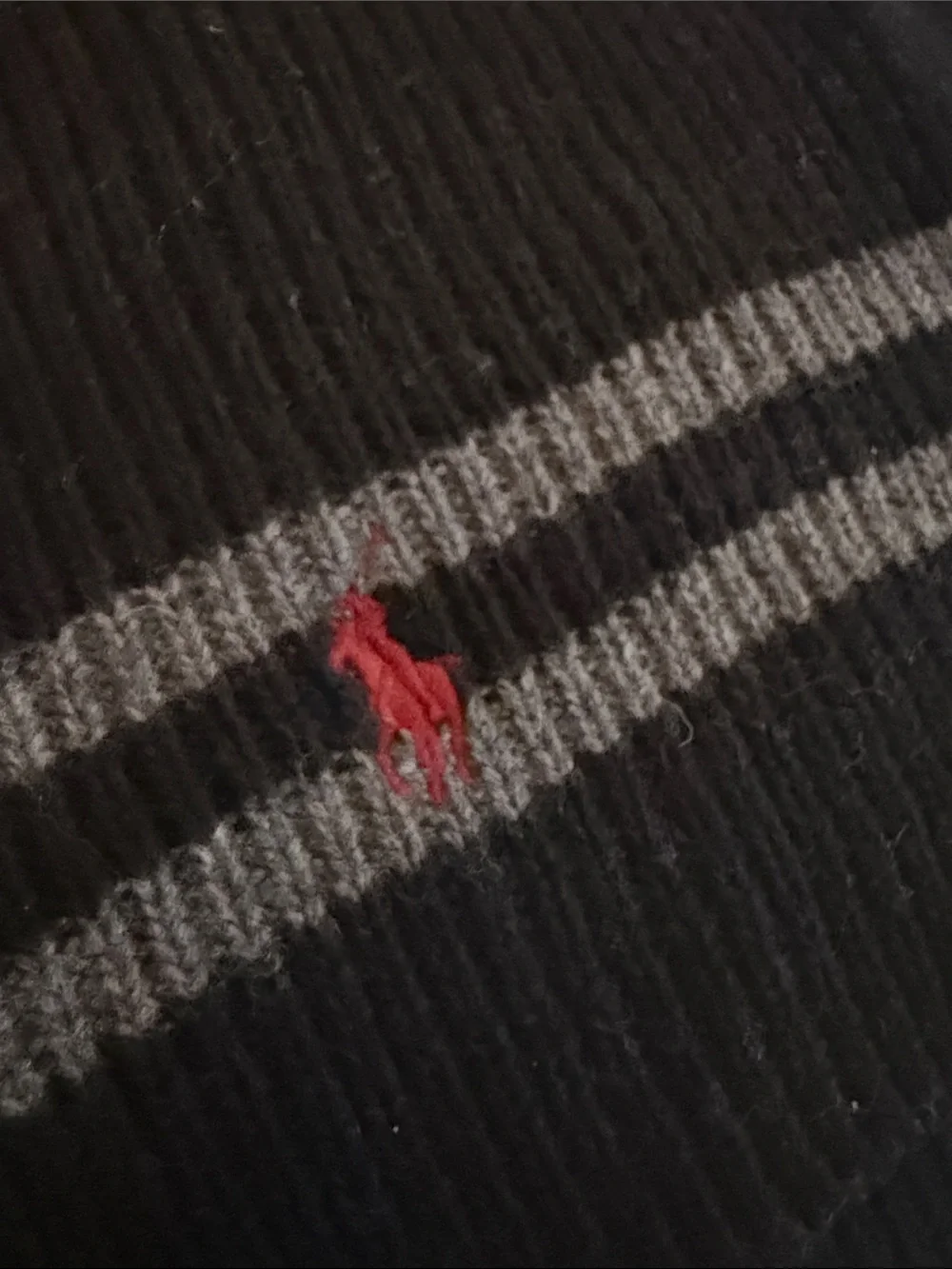 Polo Ralph Lauren Lambswool Blend Scarf Black Gray Stripe Red Pony 70